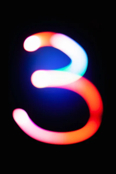 วเลข สาม วเลขท องแสงบนพ นหล ภาพวาดแสงในเวลากลางค ลปะสร างสรรค นโบเก ใหม — ภาพถ่ายสต็อก
