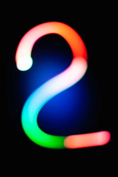 Digit Two Glowing Numbers Dark Background Abstract Light Painting Night — Stock Photo, Image