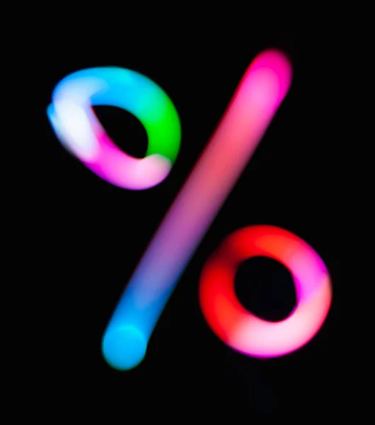 Glowing Symbol Percent Number Ratio Dark Background Abstract Night Light — Stock Photo, Image