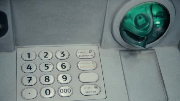 Knippert Groen Slot Grijze Atm Geldautomaat Atm Machine Knipperen Klaar — Stockvideo