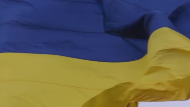 Ukraines Nationale Flag Flagrer Vinden Høj Flagstang Byen Skyde Tæt – Stock-video