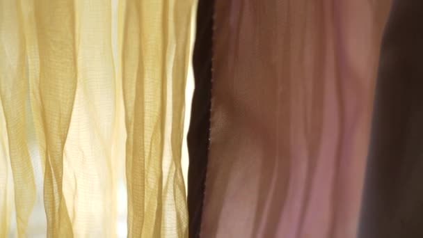 Translucent Yellow Burgundy Chiffon Curtain Bedroom Cafe Club Close Back — Stock Video