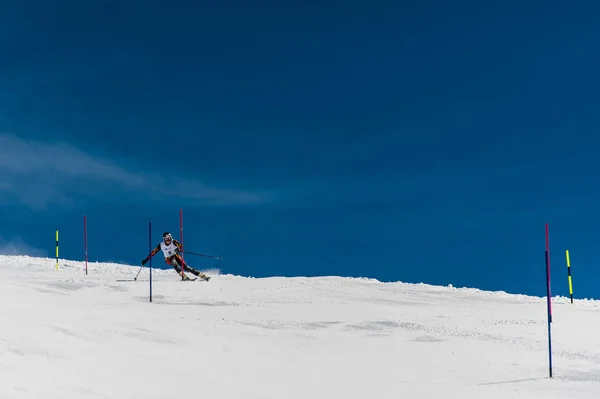 GUDAURI, GEORGIA - MARCH 28, 2015: Georgian skier performs at slalom champion of Georgia — Stock Photo, Image