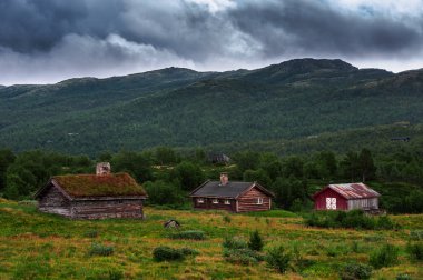 Jostedal buzul yanındaki eski ahşap ev. Norveç