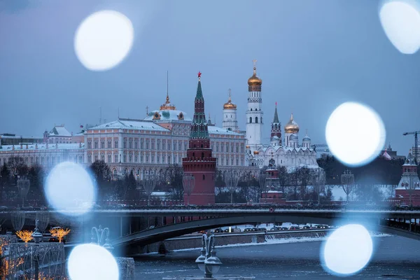 Utsikt Över Moskva Floden Och Kreml Vallen Natten Från Patriarkernas — Stockfoto