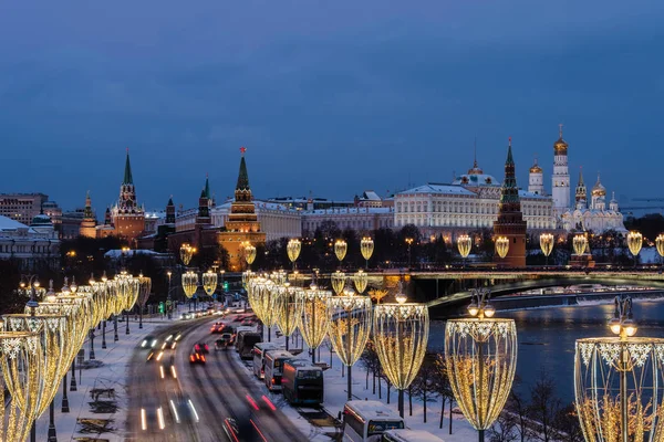 Vista Rio Moscou Aterro Kremlin Noite Ponte Patriarcal — Fotografia de Stock