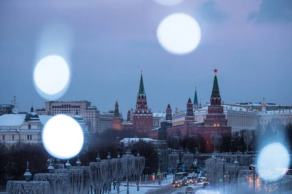 View Moscow River Kremlin Embankment Night Patriarchal Bridge — Stock Photo, Image