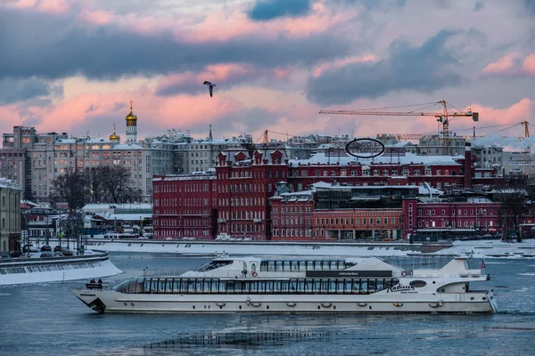 Moscow Russia January 2019 Motor Ship Takes Place Moscow River — Stock Photo, Image