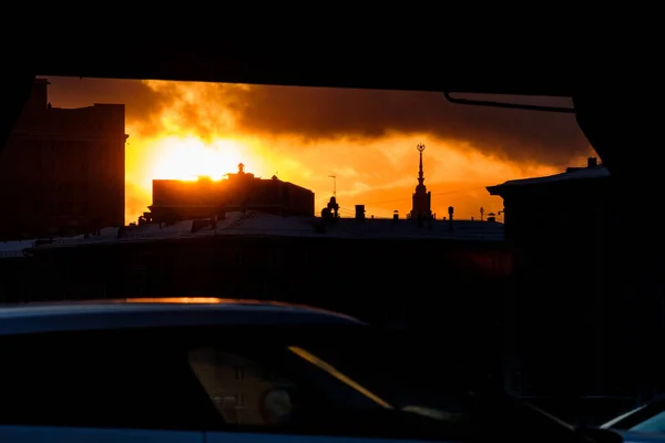 Blick Auf Den Stalin Wolkenkratzer Moskau Bei Sonnenuntergang — Stockfoto