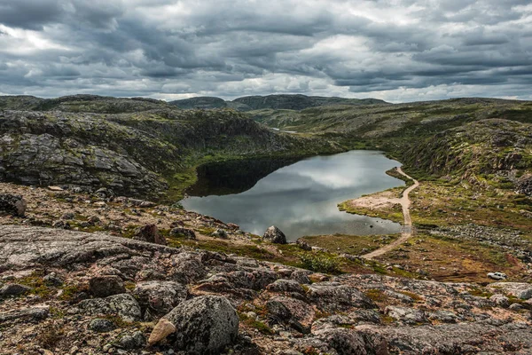 Paesaggio estivo della tundra polare verde nelle vicinanze Teriberka — Foto Stock