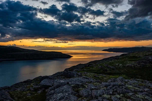 Nyári táj a zöld sarki Tundra közelében Teriberka — Stock Fotó