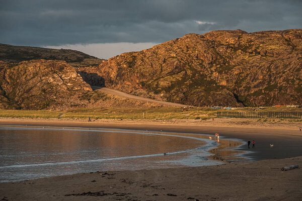 Summer landscape of the green polar tundra in the vicinity Teriberka