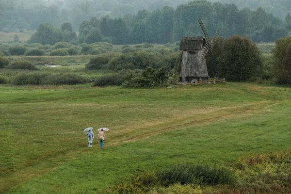 Régi szélmalom Mikhailovskoe-ban, a híres orosz költő, Alexander Pushkin családi birtoka. — Stock Fotó