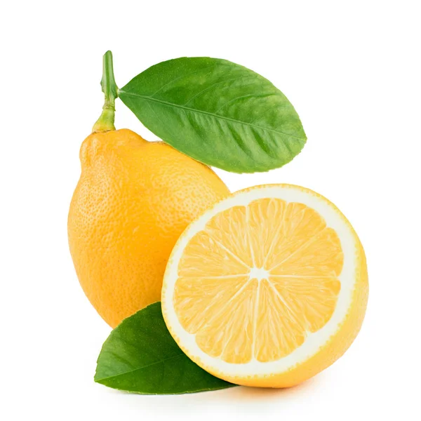 Citron Med Blad Vit Bakgrund — Stockfoto