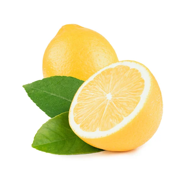 Citron Med Blad Vit Bakgrund — Stockfoto