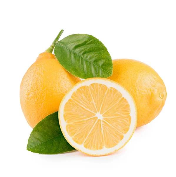 Zitrone Mit Blättern Auf Weißem Hintergrund — Stockfoto