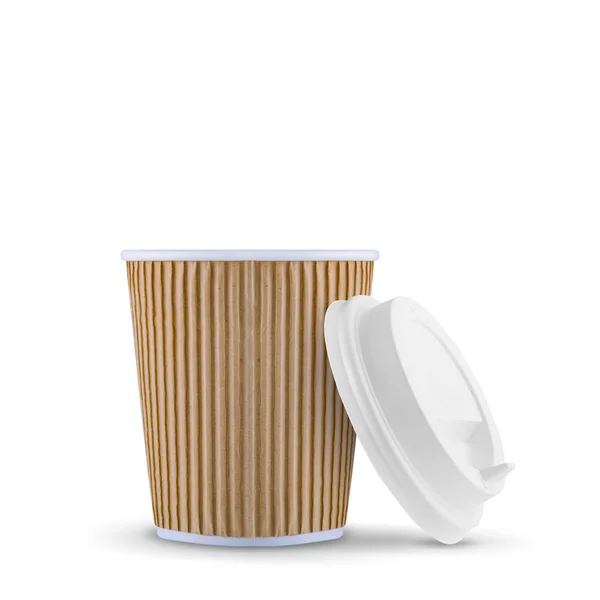 Taza de papel Kraft de café con tapa negra sobre fondo blanco — Foto de Stock
