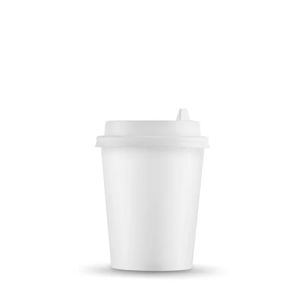 White paper cup with white lid on white background — Stock Photo, Image