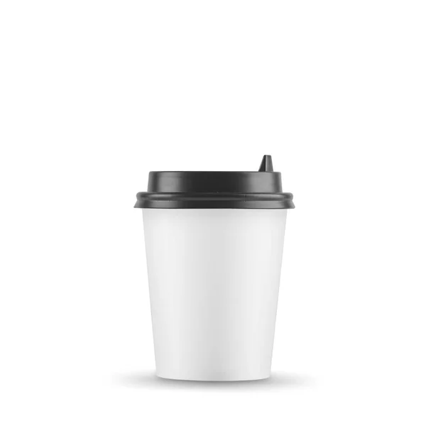 White paper cup with black lid on white background — Stock Photo, Image