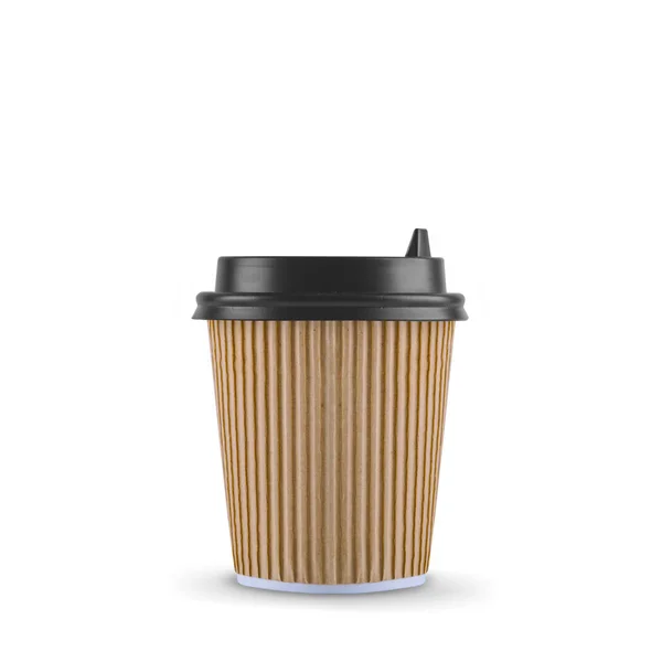 Kraft paper cup of coffee with a black lid on a white background — Stock Photo, Image