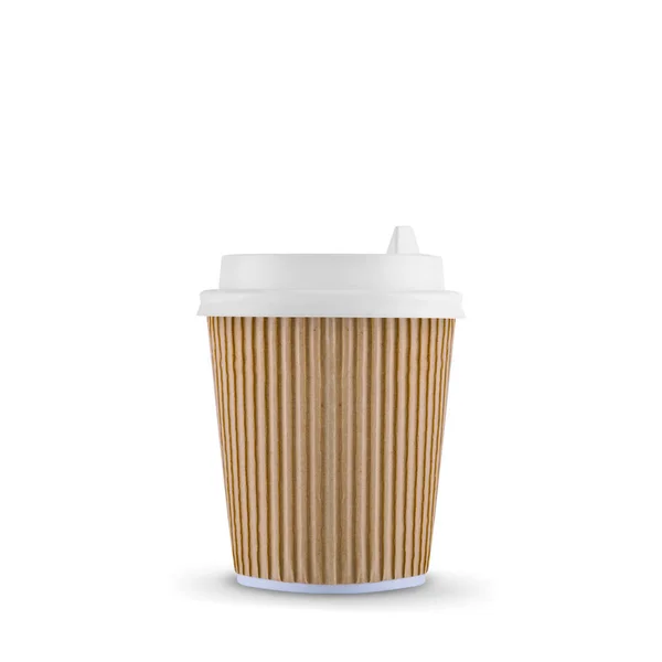 Copa de papel Kraft de café con una tapa blanca sobre un fondo blanco — Foto de Stock