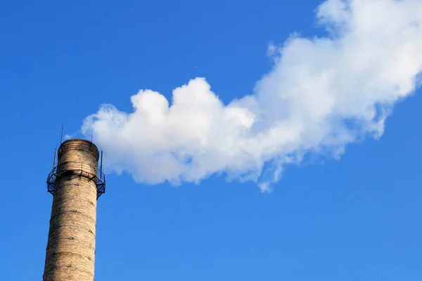 Tubes Végétaux Avec Fumée Grise Sur Ciel Bleu Tours Chimiques — Photo