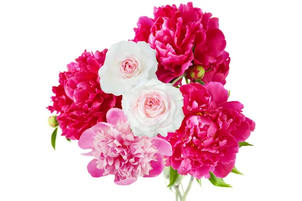 Gyönyörű Bazsarózsa Rózsa Virágok Csokor Elszigetelt Fehér Háttér — Stock Fotó