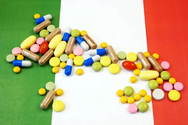 Pills Hand Gloves Italian Flag — Stock Photo, Image