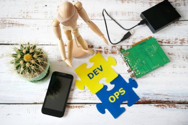 İnsanlar Dev ve Operasyon kelimeleriyle modellik yapıp bulmaca çözüyorlar. Yazılım için DevOps Kavramı