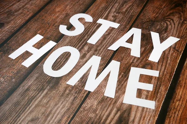 Stay Home Stay Safe Slogan White Paper Wooden Background Protection — Stock Photo, Image