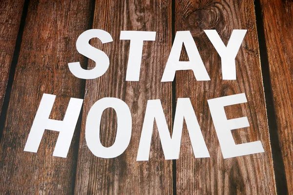 Stay Home Stay Safe Slogan White Paper Wooden Background Protection — Stock Photo, Image
