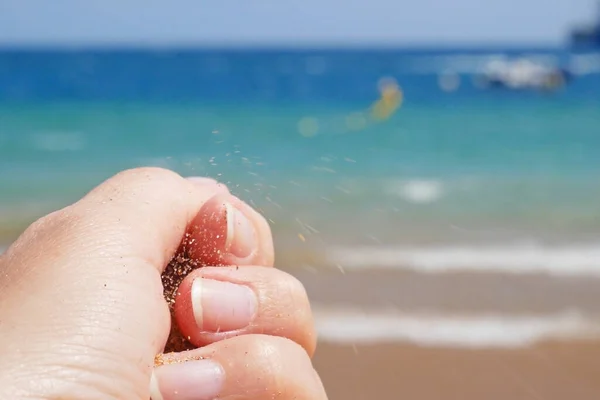 Bela Areia Limpa Derrama Mão Fundo Praia Santa Cruz Tenerife — Fotografia de Stock