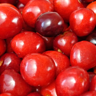 Lezzetli tatlı kirazlar. Üst görünüm, yakın plan