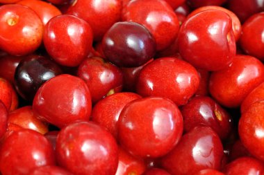 Lezzetli tatlı kirazlar. Üst görünüm, yakın plan