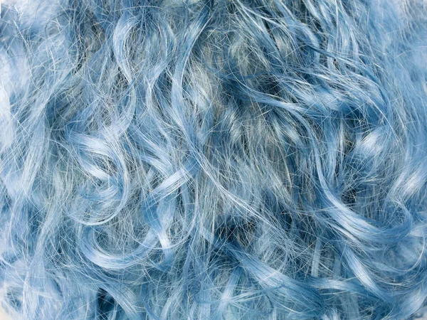 Azul Encaracolado Cabelo Closeup Fundo Mulher Cabelo Textura — Fotografia de Stock