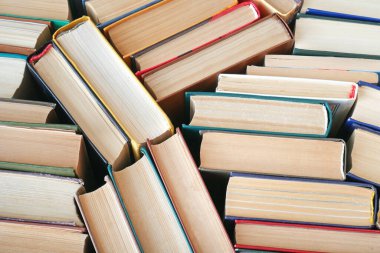Kitap yığını arkaplan, kitap yığınları, üst görünüm 