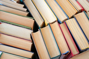 Kitap yığını arkaplan, kitap yığınları, üst görünüm 