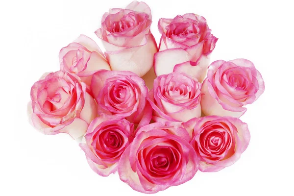 Beau Bouquet Roses Roses Isolées Sur Fond Blanc Vue Dessus — Photo