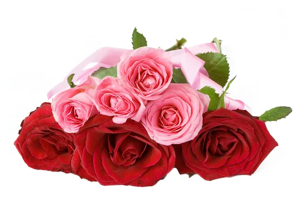 Trandafiri Frumoși Buchet Izolat Fundal Alb — Fotografie, imagine de stoc