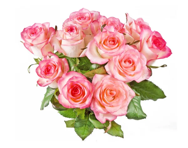Trandafiri Frumoși Buchet Izolat Fundal Alb — Fotografie, imagine de stoc