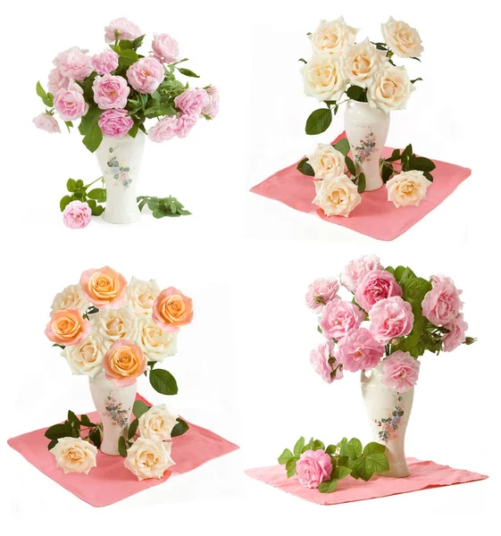 Hermosas Rosas Conjunto Racimo Aislado Sobre Fondo Blanco — Foto de Stock
