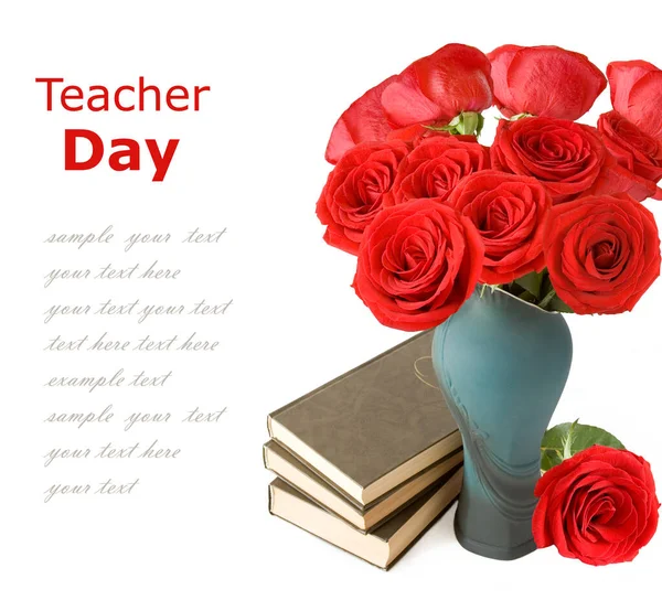 Dünya Öğretmenler Günü Konsepti Çiçekler Demet Harita Küre Kitaplar Yığın — Stok fotoğraf