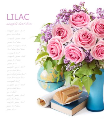 Dünya Öğretmenler Günü konsepti. Çiçekler demet, harita, küre ve kitaplar yığın