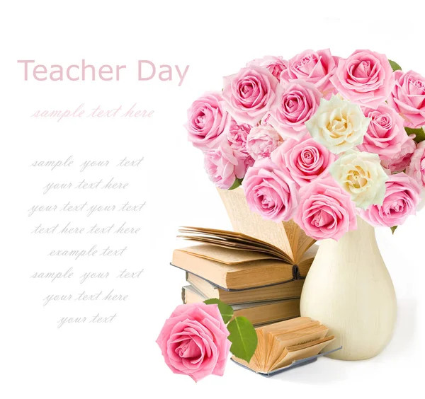 Ιδέα Της Παγκόσμιας Ημέρας Δασκάλων Λουλούδια Δέσμη Χάρτης Σφαίρα Και — Φωτογραφία Αρχείου