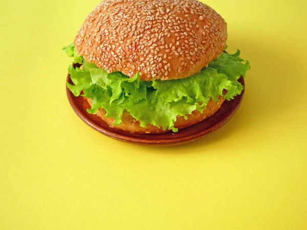 Hambúrguer Vegan Fresco Com Alface Tomate Alimentos Saudáveis Vegetarianos — Fotografia de Stock