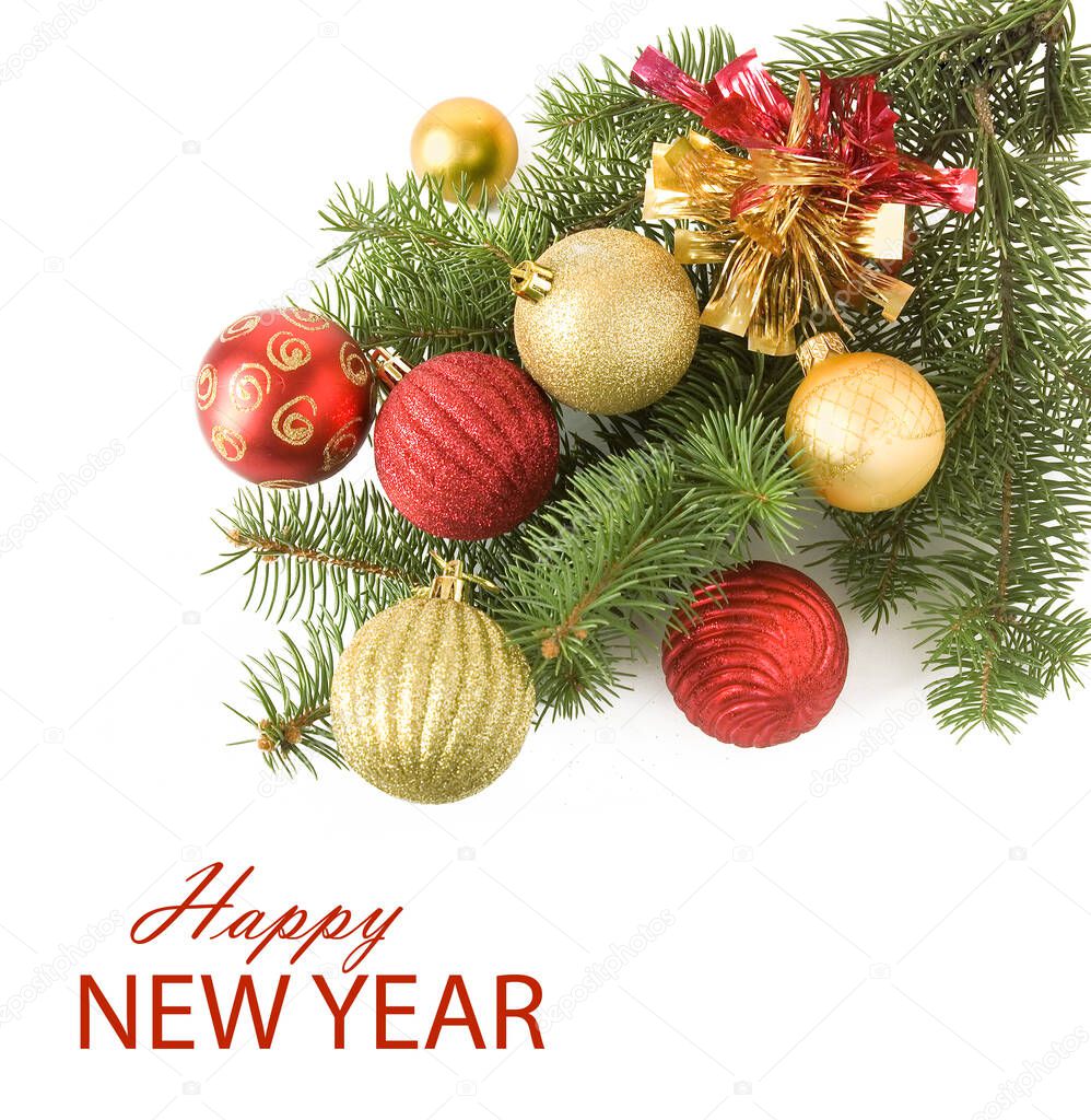 Cristmas greeting card with new year balls, merry christmas and happy new year concept