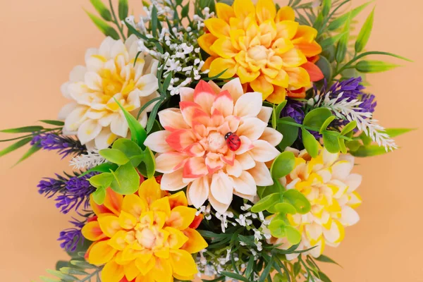 Beautiful bouquet of flowers. flowers in a pot. artificial bouquet — Stock Photo, Image