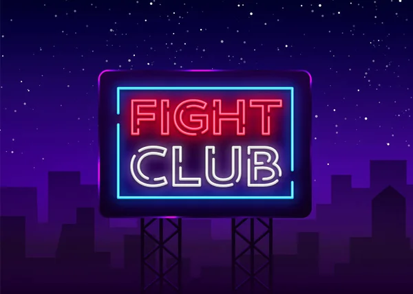 Fight club neon signboard. Iklan malam yang cerah, spanduk ringan, desain templat lampu neon. Vektor ilustrasi. Billboard - Stok Vektor