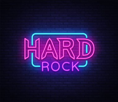 Hard Rock Neon işareti vektör çizim. Şablon neon tabela Rock müzik, ışık afiş, parlak gece reklam tasarım. Vektör