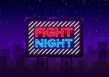 Gece neon tabela mücadele. Gece parlak reklam, ışık afiş, tasarım neon işareti şablonu. Vektör çizim. Billboard
